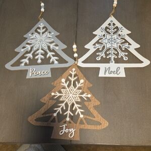 Joyful Holiday Tree Ornaments Set - Silver, White, and Brown